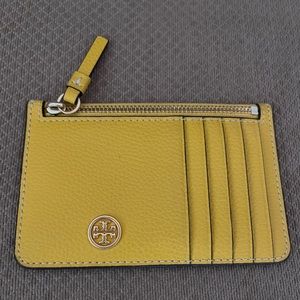 Tory Burch Walker top zip card case yellow